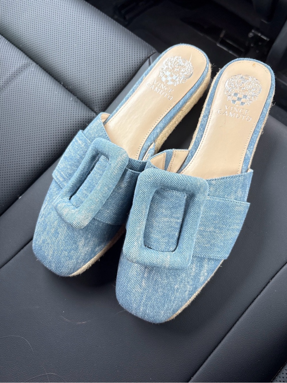 Vince Camuto Denim Blue Slip-On Mules with Buckle